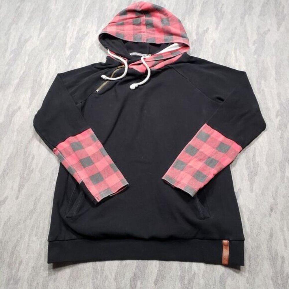 Ampersand Sweatshirt Womens XL Black Pull Over Hoodie Front Pockets Quarter Zip